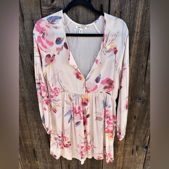 Billabong Until Tomorrow Floral Dress White & Pink Short Mini Casual Dress - Picture 5 of 16